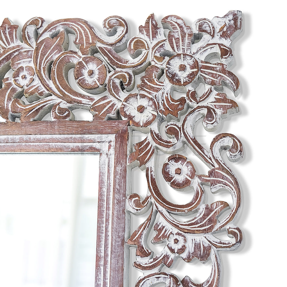 Hand Carved Mirror "Agung" Brown Wash - 180 cm