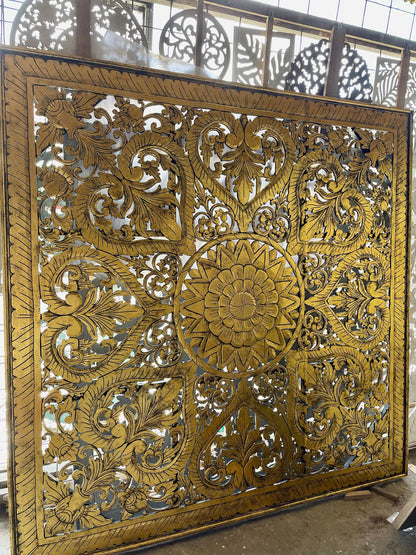 Carved Bed Headboard "Jantung" - Gold - EXPORT