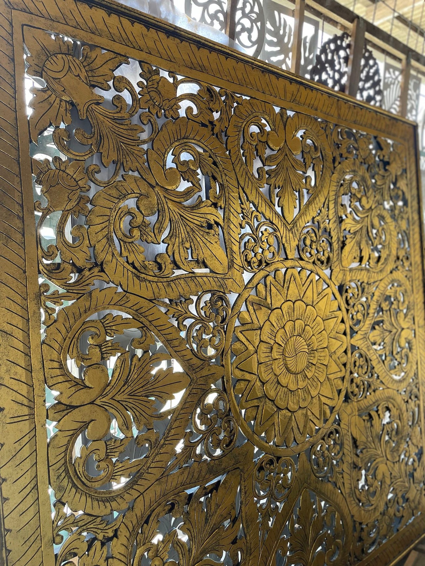 Carved Bed Headboard "Jantung" - Gold - EXPORT