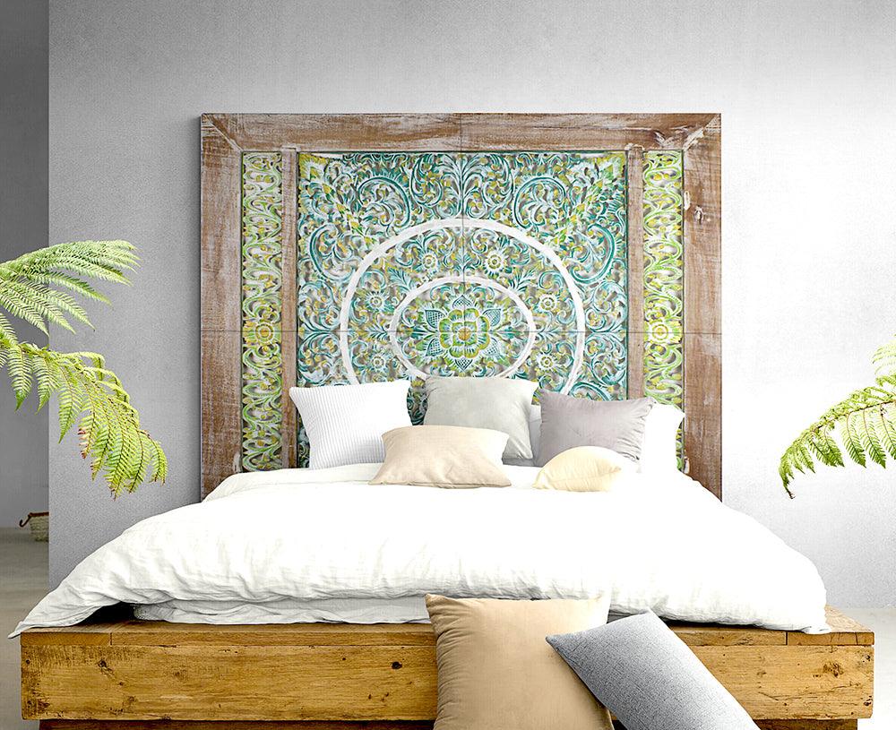 Carved Bed Headboard "Emerald" - Multicolor- Export - Kulture Home Decor