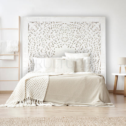 bed headboard anggrek white wash bali design hand carved hand made home decorative house furniture wood material