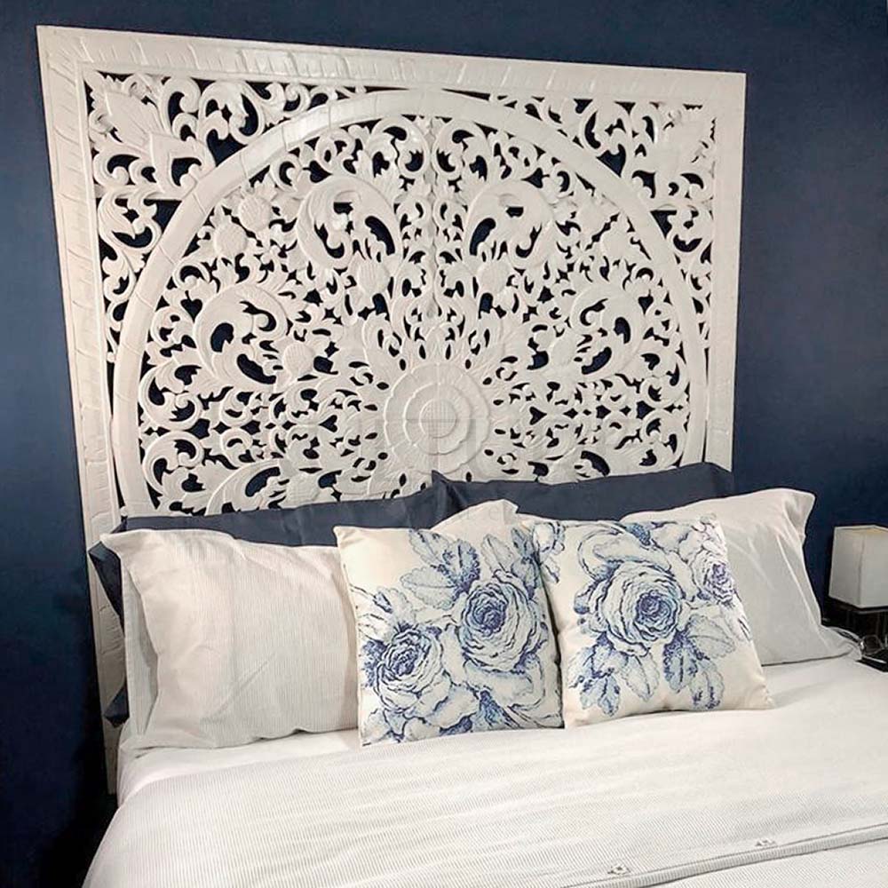 bed headboard lily white wash bali design hand carved hand made home decorative house furniture wood material bed headboard design bed headboard ideas bed headboard panels worldwide shipping