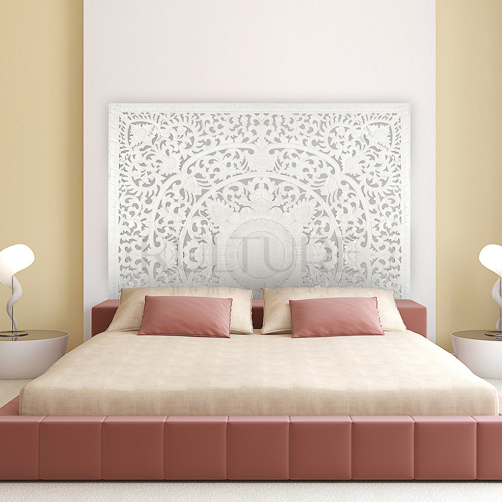 bed headboard matahari white wash bali design hand carved hand made home decorative house furniture wood material