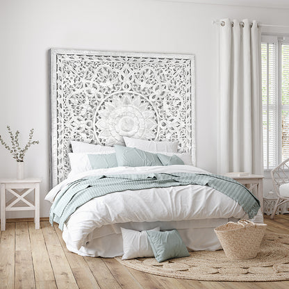 Carved Bed Headboard "Raflessia" - White