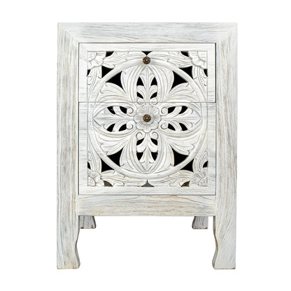 Carved Bedside Table 'Amed' - White wash