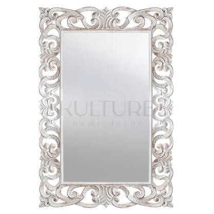 Hand Carved Mirror Bimasakti White Wash 150 cm