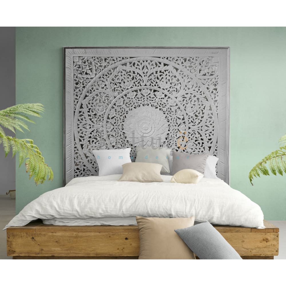 Bed Headboard Carved Manusa - White Wash EXP