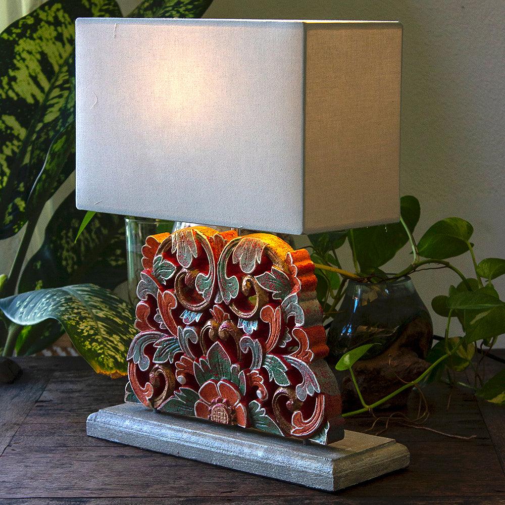 Carved Table Lamp 'Merak' - Red - Kulture Home Decor