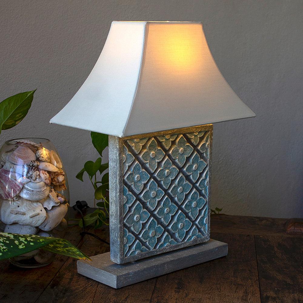 Carved Table Lamp 'Geo' - Blue - Kulture Home Decor