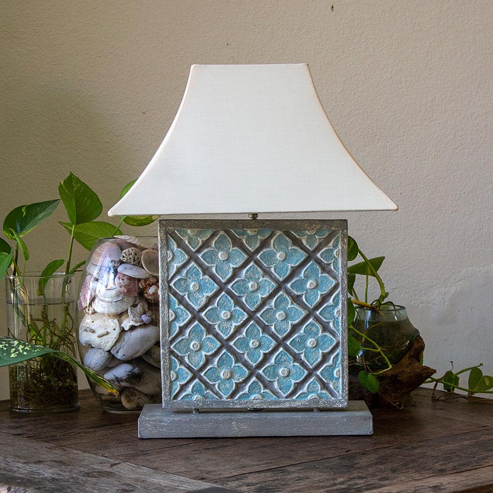 Carved Table Lamp 'Geo' - Blue - Kulture Home Decor