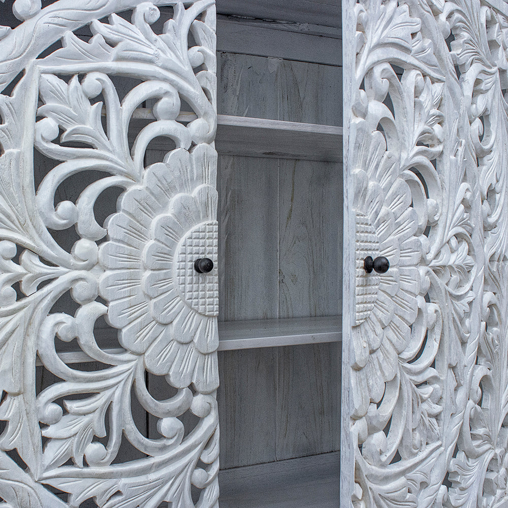 White carved deals wood sideboard