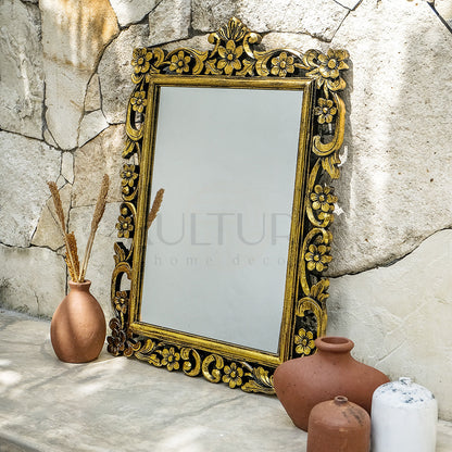 Hand Carved Mirror Gelora Gold Wash 90 cm