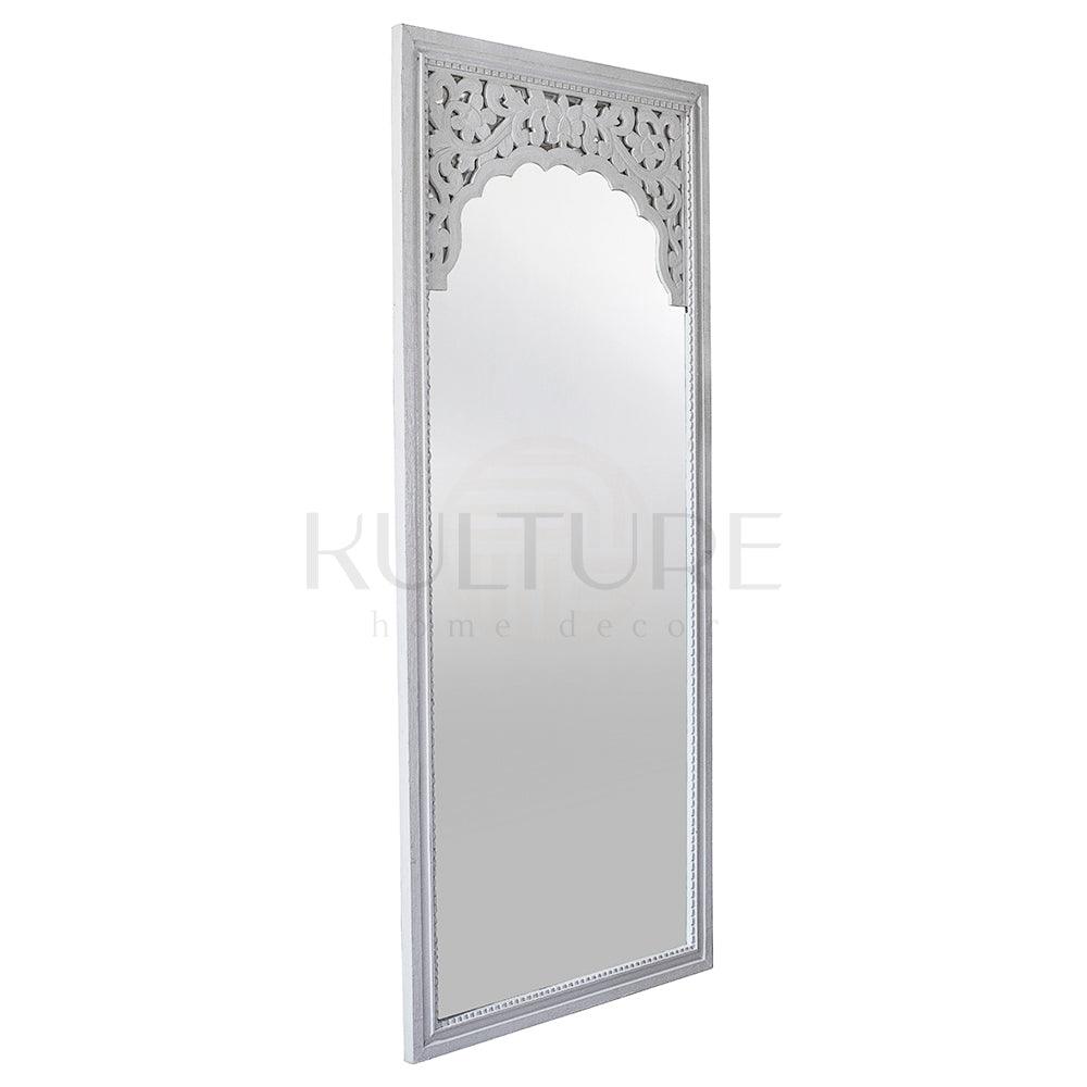 Hand Carved Mirror Cahaya in white 150 cm