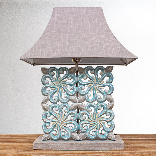 Carved Table Lamp 'Ishwari' - Blue
