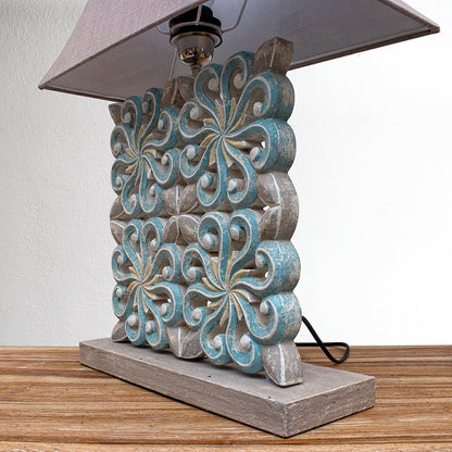 Carved Table Lamp 'Ishwari' - Blue
