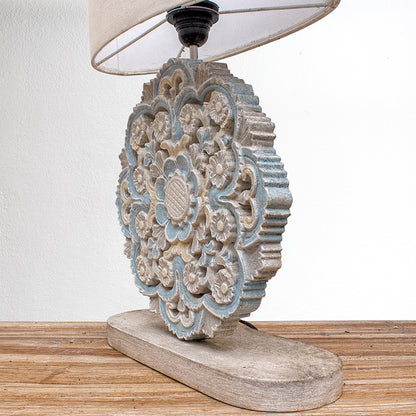 Carved Table Lamp 'Diya' - Blue