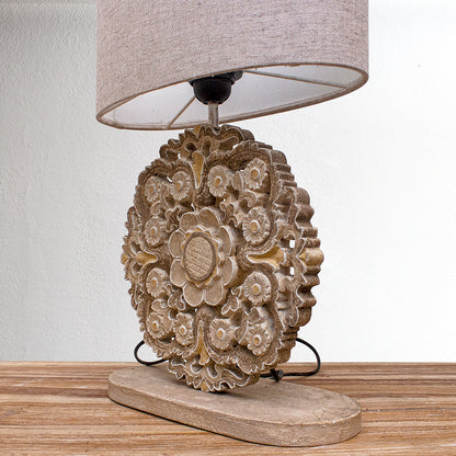 Carved Table Lamp 'Diya' - Brown