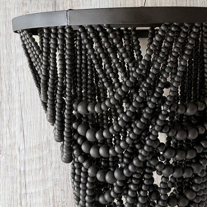 wooden beads chandelier menari black hang lamp bali design hand carved hand made home decorative house furniture wood material