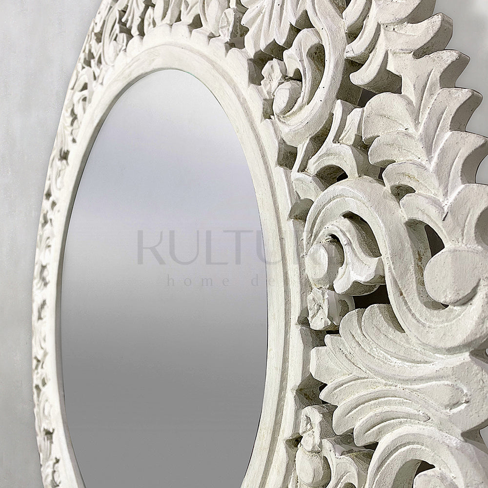 Hand Carved Mirror "Amed" White Wash - 70 cm