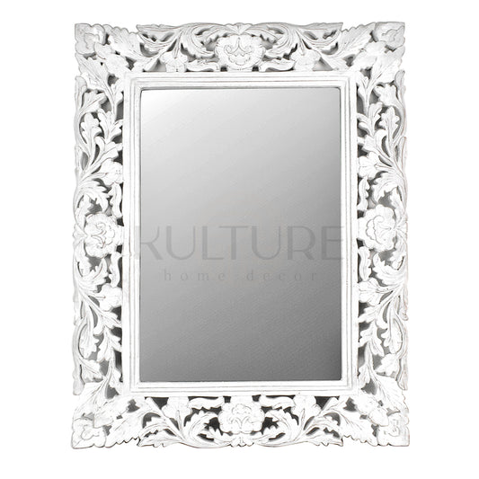 Hand Carved Mirror "Gemilang" White - 90 cm