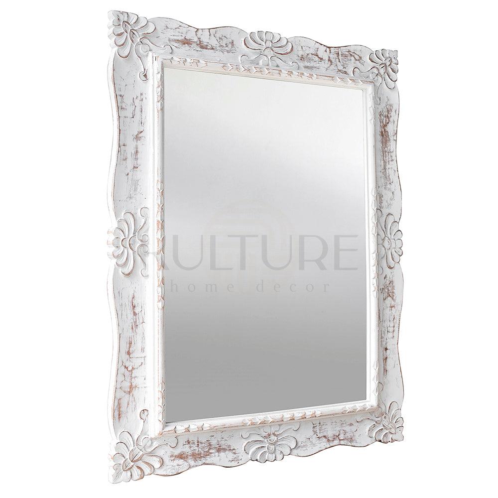Hand Carved Mirror Pertiwi White Wash 90  cm
