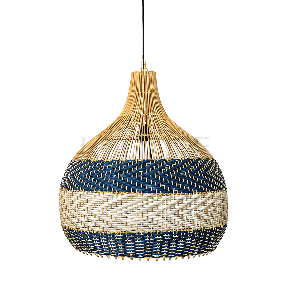 rattan pendant hang lamp shades medewi navy blue bali design hand carved hand made home decorative house furniture wood material