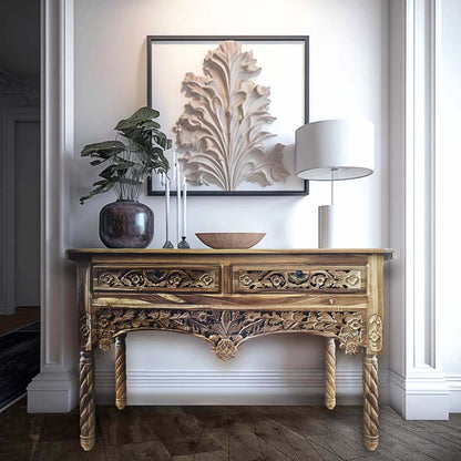 Wooden Carved Console Table "Inaranti" - Natural wash