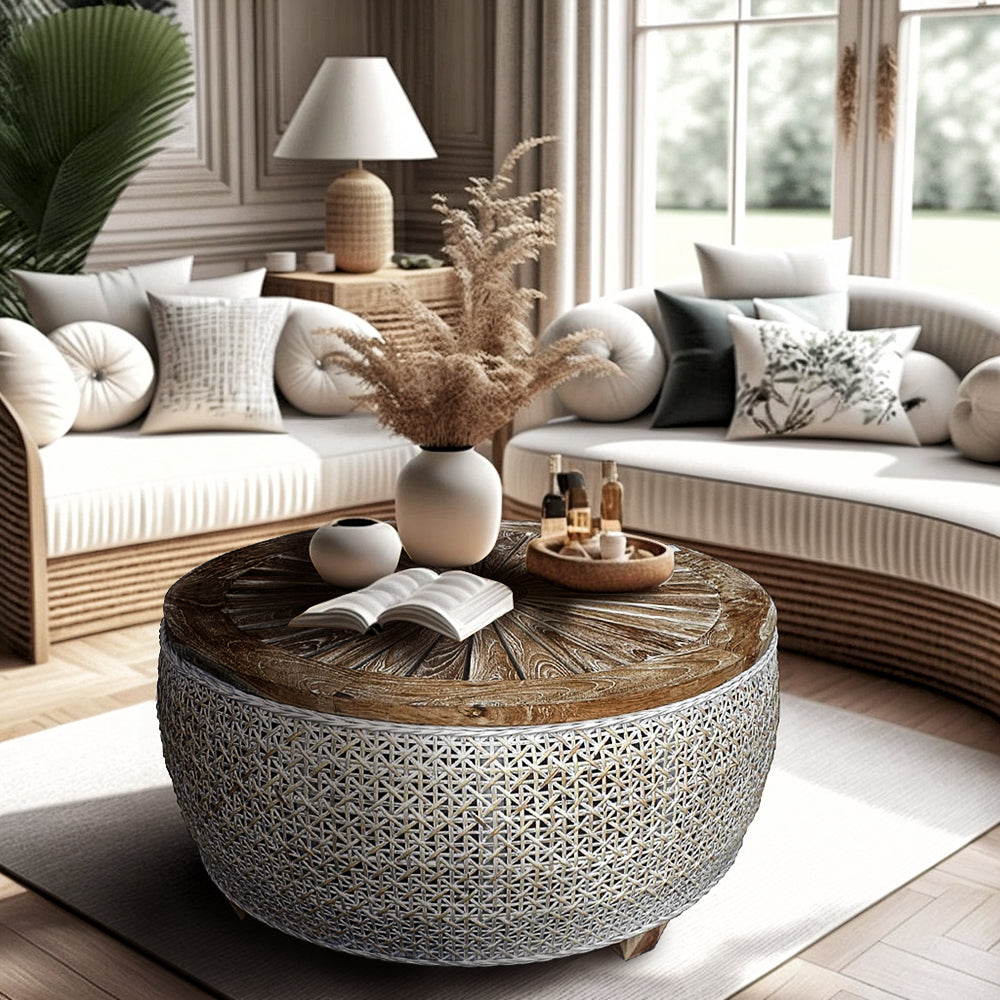 Wicker and wood on sale coffee table