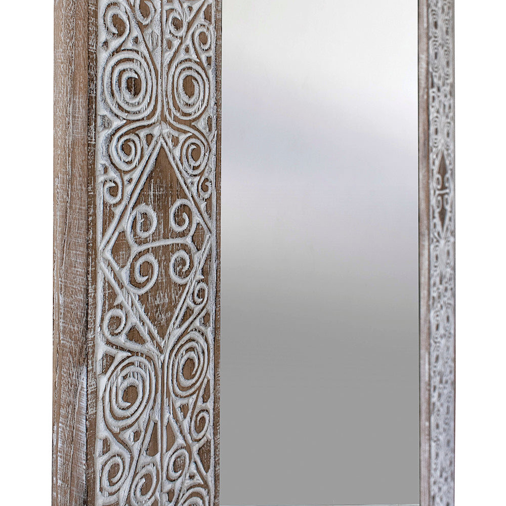 Hand Carved Mirror "Ainaro" - White wash - 180 cm