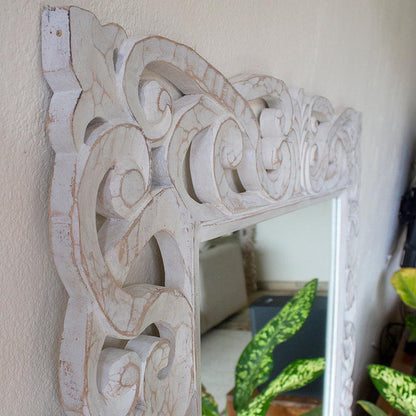 wood mirror bimasakti white wash bali design hand carved hand made home decorative house furniture wood material