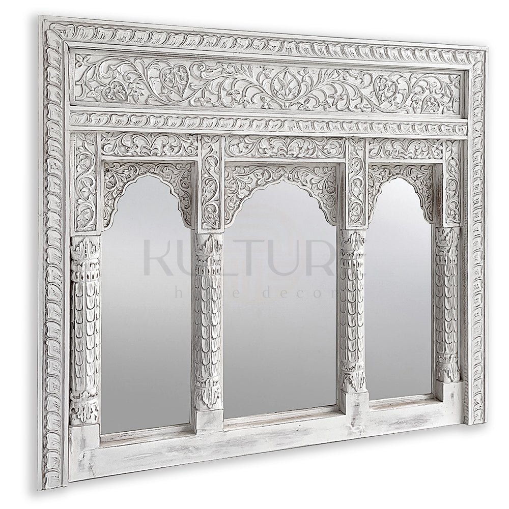 wood mirror jenggala white wash bali design hand carved hand made home decorative house furniture wood material